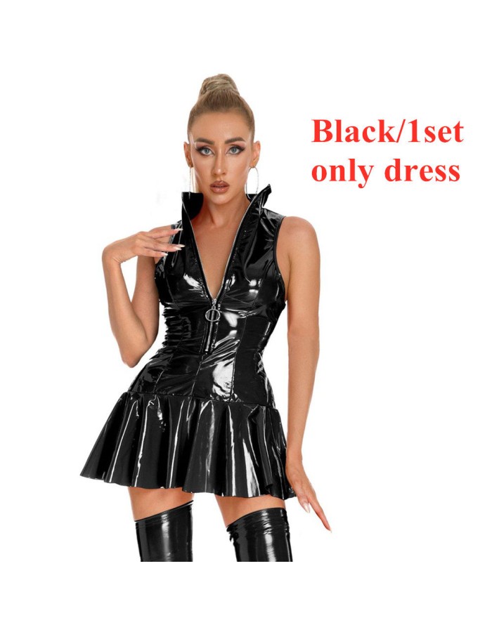 Glossy Patent One Piece Leather Dress Mirror Sheath Leather Dress XX6864