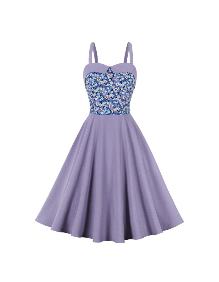 Fashion Vintage Floral Print Casual Strap Sleeveless Elegant Party Dress M3308