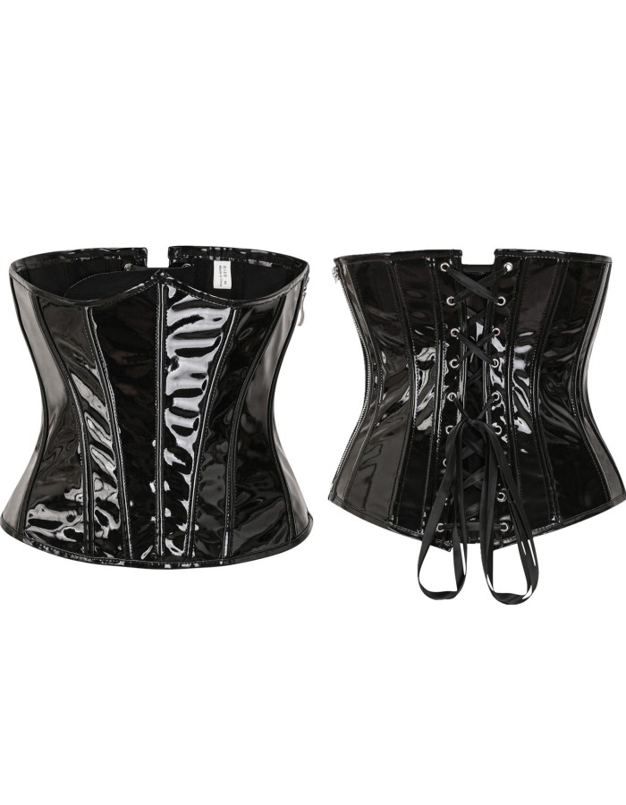 Steampunk Black PU Underbust Corset with Side Zipper Gothic Bustiers M22066
