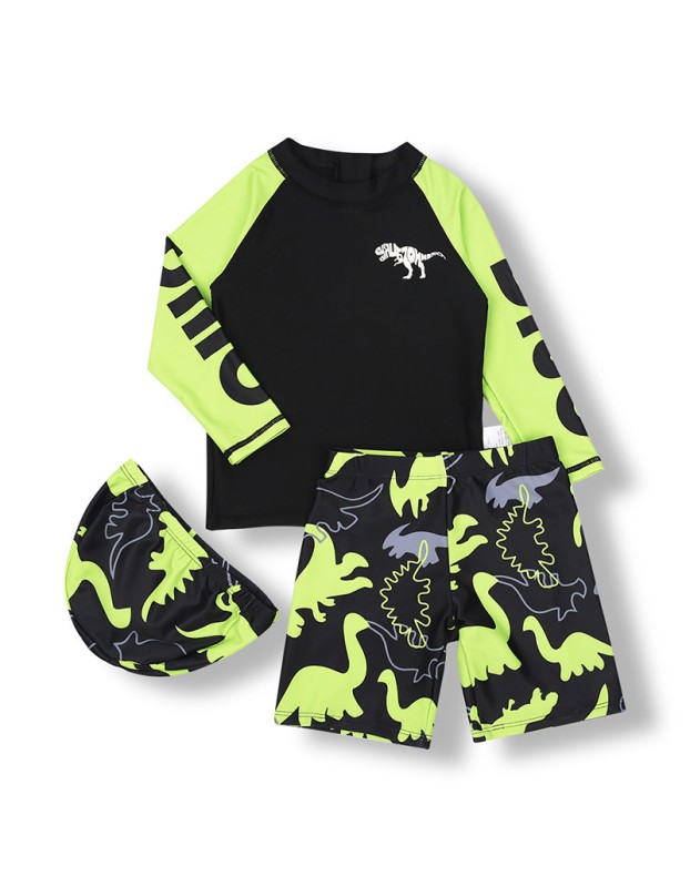 Dinosaur Long Sleeved Children's Swimsuit Three Piece Cartoon Swimsuit Suit For Boys KF203