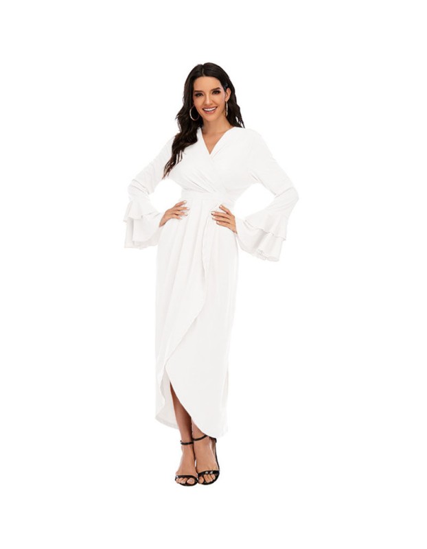 Fashion Ruffled Flared Sleeves Irregular Lace Up Modest Long Dresses Muslim 21410