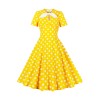 Hepburn Style Round Neck Bow Lace Up Polka Dot Retro Swing Dress Woman 5157