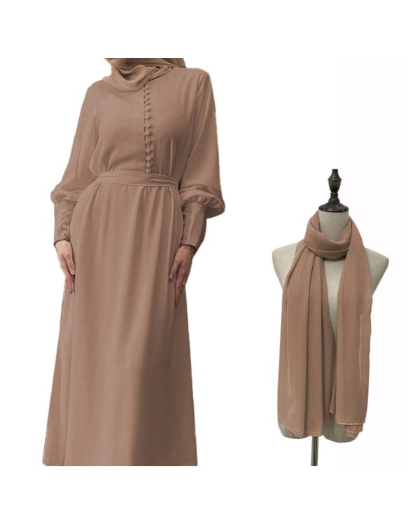 Muslim Elegant And Soft Chiffon Long Dress Waistband Double Layer Dress 21458