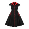 5XL Big Size Elegant Ladies Single-Breasted Vintage Pinup Swing Dress 1729A