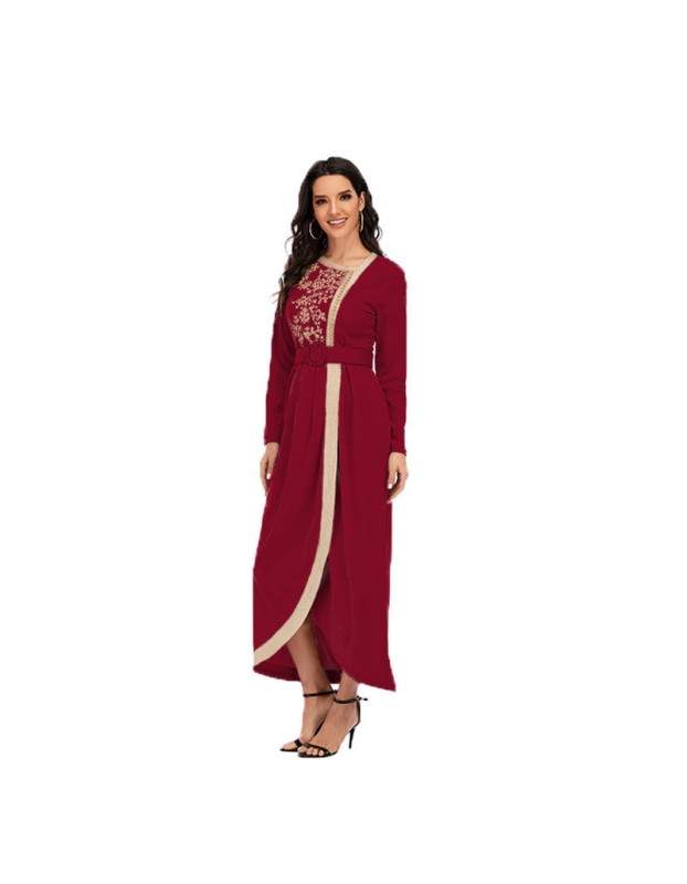 Long Skirt Floral Casual Summer With Belt Dinner Gown Evening Dresses Ladies 21413