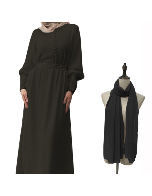 Muslim Elegant And Soft Chiffon Long Dress Waistband Double Layer Dress 21458