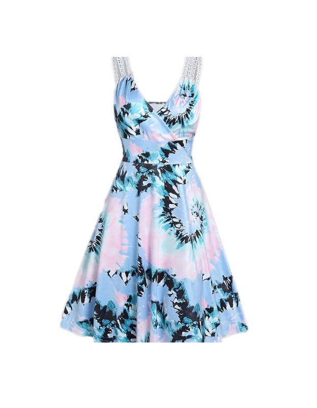 Women Casual Print Gown With Big Swing V-neck Dress Plus Size Dress 5155