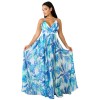Fashion Ladies Summer Print Floral Boho V Neck Beach Casual Maxi Dresses Long M8212