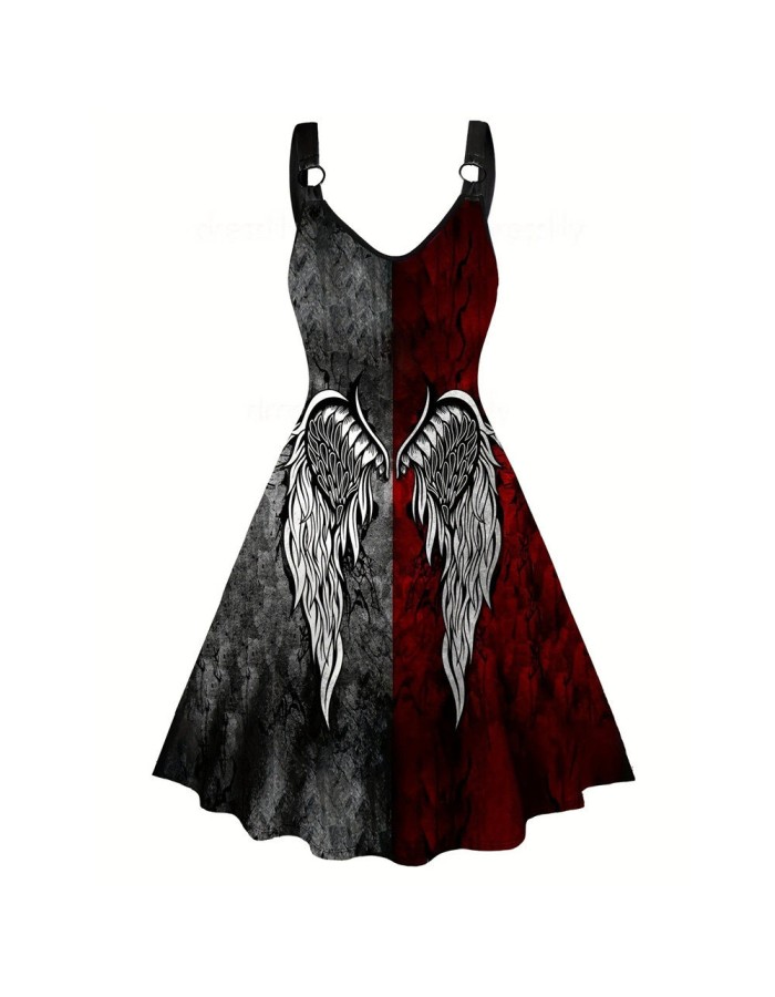 Sexy Halloween Print Dresses Ladies Elegant Sleeveless Women Dress Gothic Robe M5153