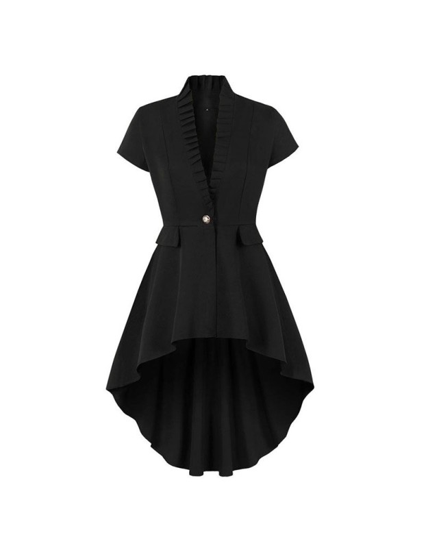 Vintage Short-Sleeved Women's Waist Slim-Fit Irregular Dress Black Witch Dress A9066