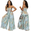Sexy Women Print Strapless Midriff Two Piece Wide Leg Pants Set 9426