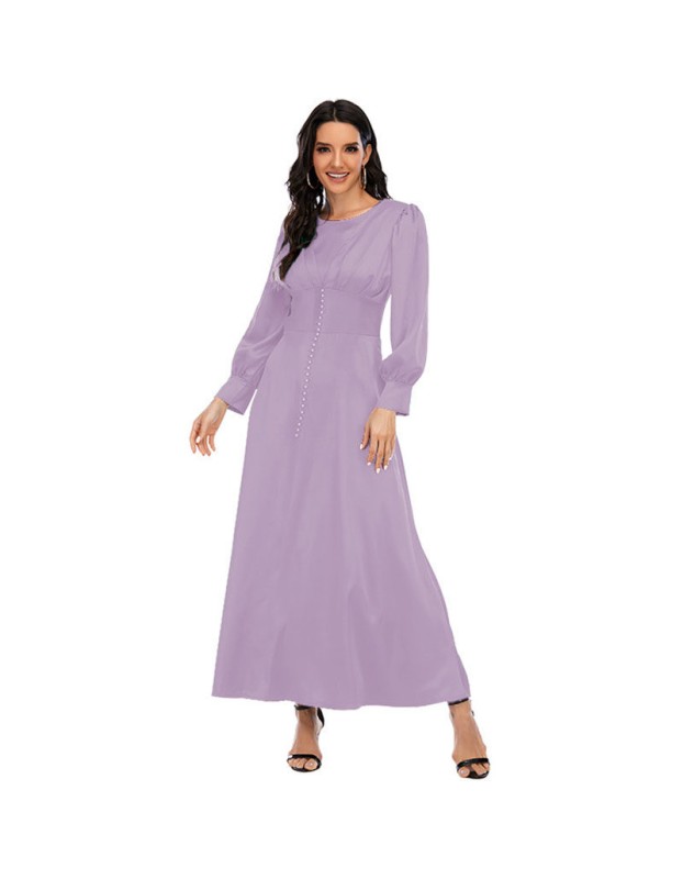Woman Soft Long Sleeve Shapewear Elegant Satin Maxi Muslim Dress 21412