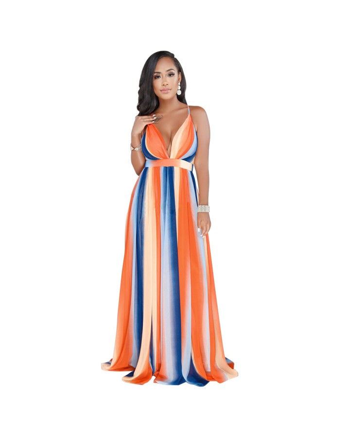 Fashion Ladies Summer Print Floral Boho V Neck Beach Casual Maxi Dresses Long M8212