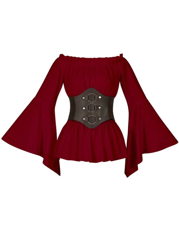 Women's Renaissance Long Sleeved Pleated Waist Bohemian Pirate Shirt Belt SM3024
