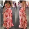 Fashion Ladies Summer Print Floral Boho V Neck Beach Casual Maxi Dresses Long M8212
