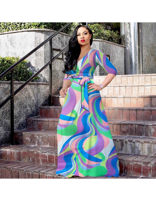 Casual Floral Print Summer Sexy Plus Size Women Dress 8616