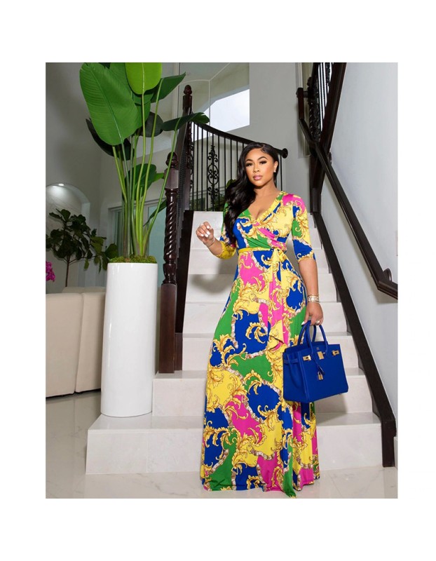 Casual Floral Print Summer Sexy Plus Size Women Dress 8616