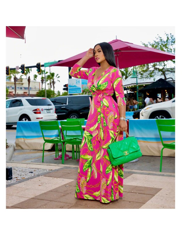 Casual Floral Print Summer Sexy Plus Size Women Dress 8616