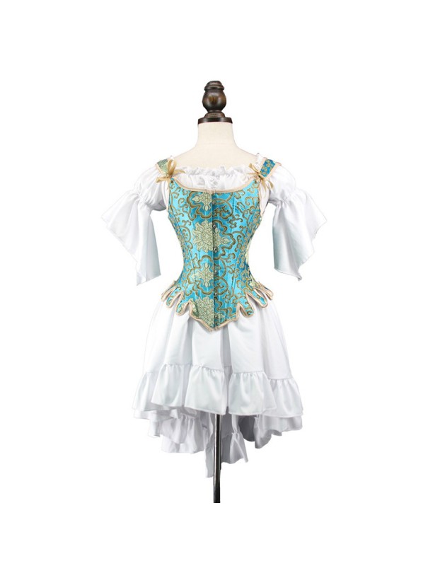 Retro Style Fan Shaped Corset Skirt U Collar Steel Bone Corset WK2297