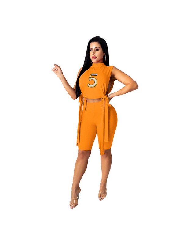 Women Sleeveless Digital Printing Clothing Summer Sets Two Piece 8614