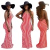 Fashion Striped Sexy Summer Strappy Halter Sexy Women Dress 8620
