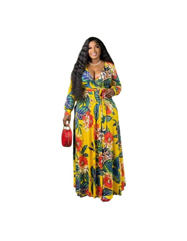Women V-Neck Vintage Sexy Floral Halter Plus Size Casual Dress 86117