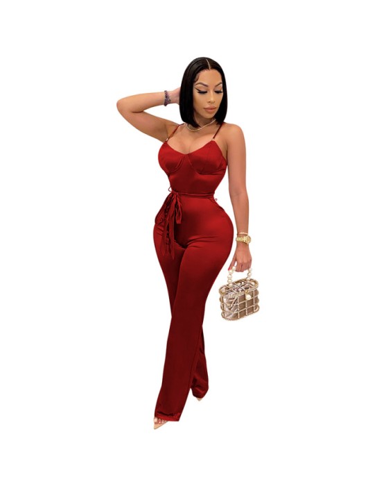 Recreational Temperament Sexy Long Straight Tube Rompers Women Jumpsuit X3717