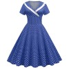 Polka Dots V Neck Women Casual Royal Blue Prom Spring Dresses JY15122
