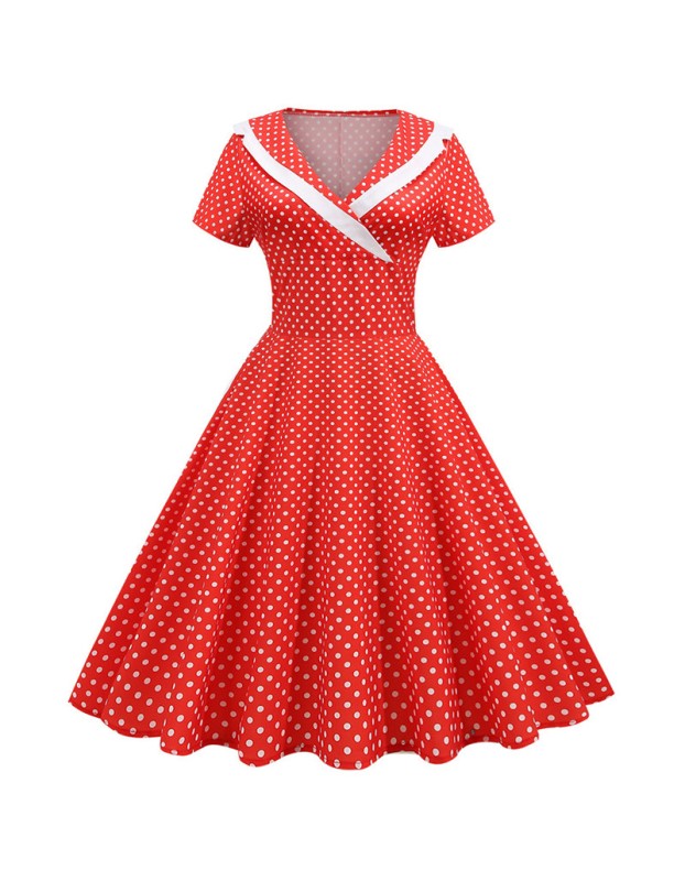 Polka Dots V Neck Women Casual Royal Blue Prom Spring Dresses JY15122
