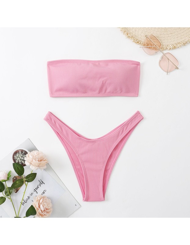Solid Color Swimwear Swimsuit Strap Split Sexy Bikini Set A2204