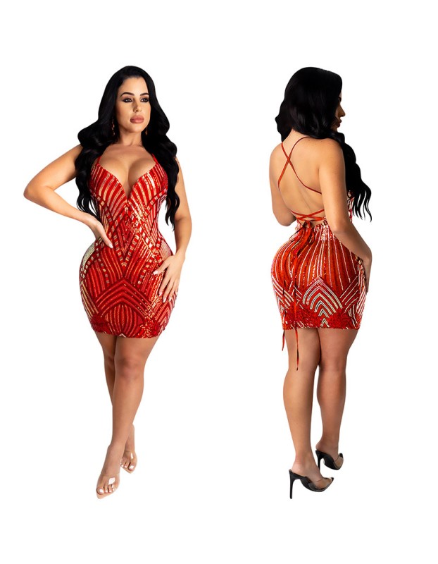 Bead Piece Halter V-neck Clothes Sexy Club Ladies Dress X5000
