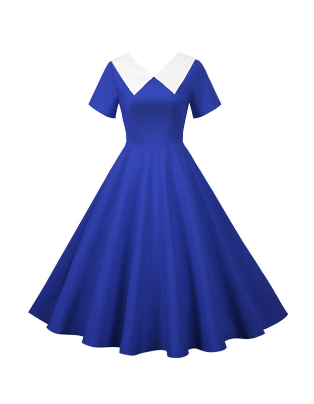 Fashionable Slim Casual Swing Blue Dress Women Modest Dress JY14801
