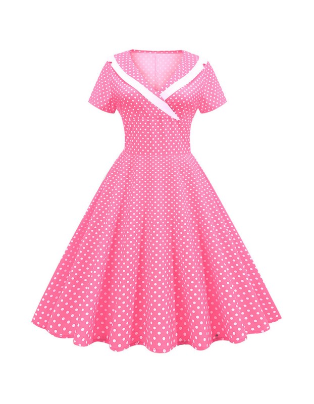 Polka Dots V Neck Women Casual Royal Blue Prom Spring Dresses JY15122