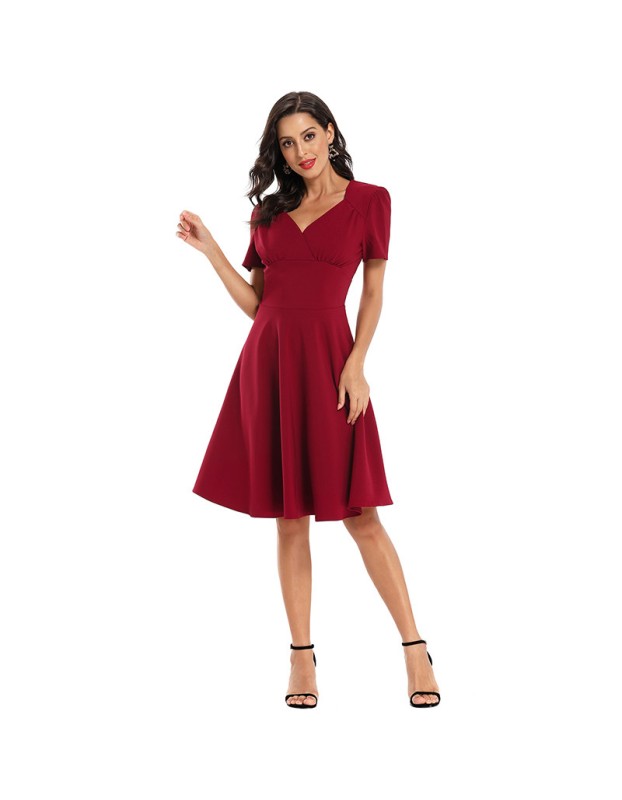 Waist Satin Women Short Sleeve Clothing Retro Formal Dresses CD1760