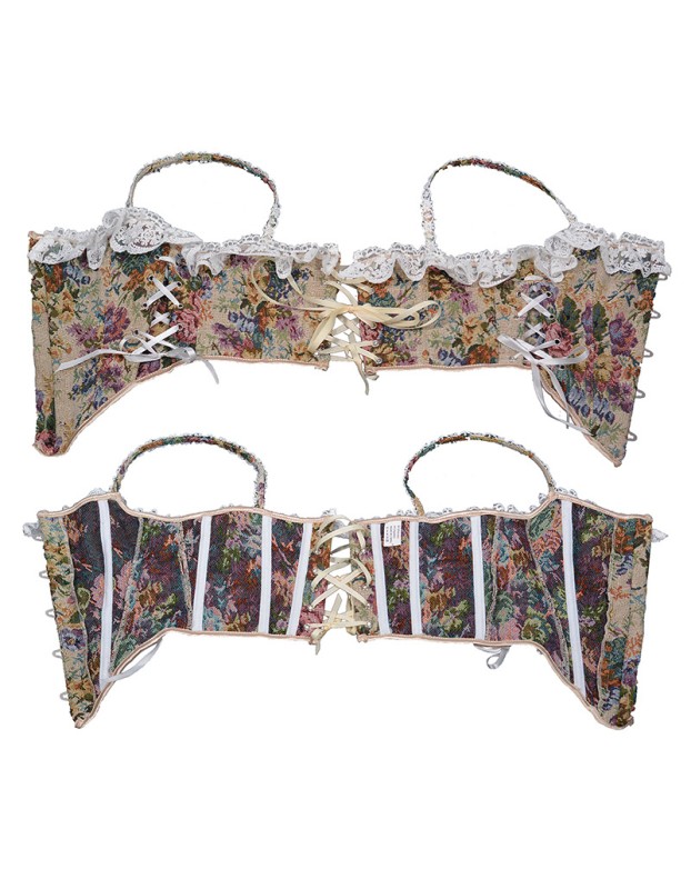 Vintage Corset Bustier Tops Y2K French Style Women Floral Print Overbust Corselet M21647
