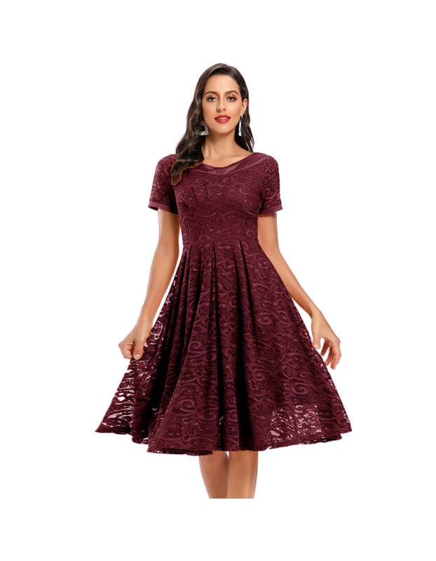Autumn Short Sleeve Evening Elegant Female Lace Weeding Dress CD1783
