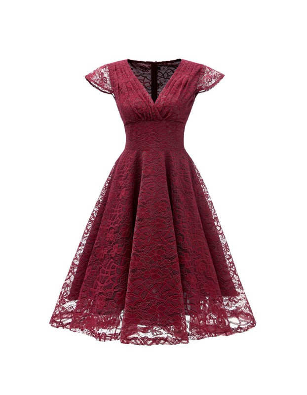 Wedding Party Retro Slim Ladies Formal  Lace Mesh Dress CD1717