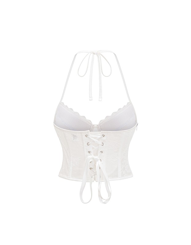 White Women Bustier Neckline Lace Sexy Fishbone Light Luxury Thin Shapewear Top Strap Corset AM22059