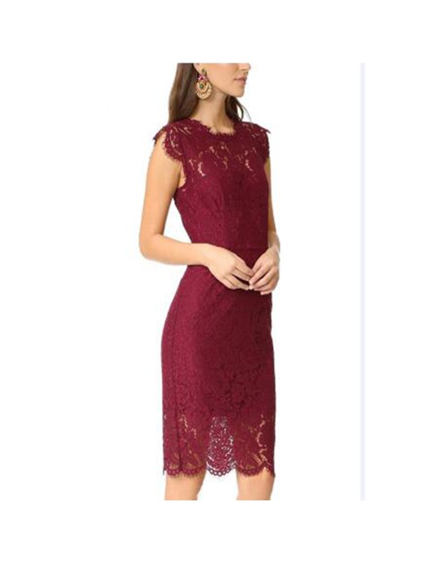 Solid Color Temperament Round Neck Sexy Lace Slim And Hip Wrap Pencil Dress CD127