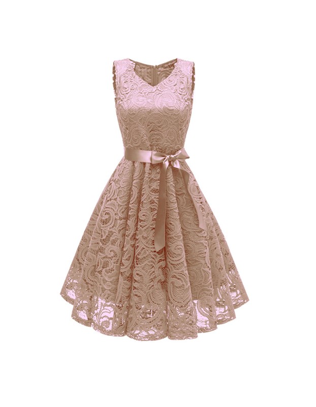 Big Swing Mesh Sexy Women Lace Modest  V-Neck Evening Dresses CD1592