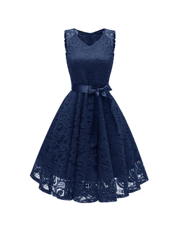 Big Swing Mesh Sexy Women Lace Modest  V-Neck Evening Dresses CD1592