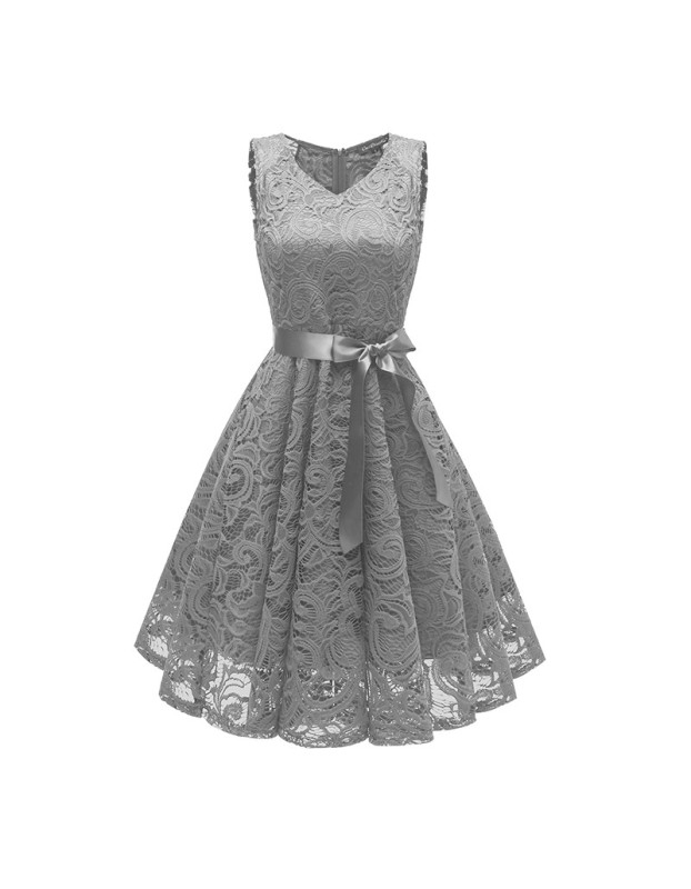 Big Swing Mesh Sexy Women Lace Modest  V-Neck Evening Dresses CD1592