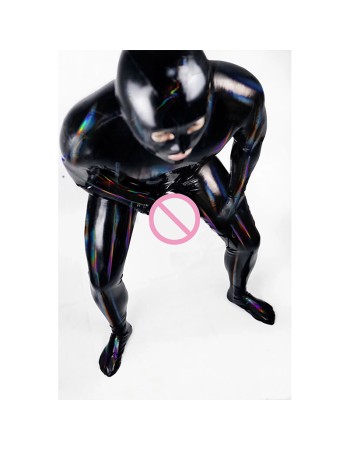 Men's Black Prisoner PU Magic Jumpsuit Fun Role Play Leather Prisoner Costume Cosplay XX1331