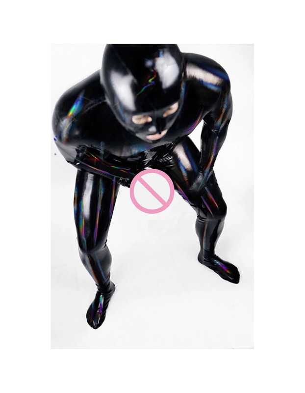 Men's Black Prisoner PU Magic Jumpsuit Fun Role Play Leather Prisoner Costume Cosplay XX1331