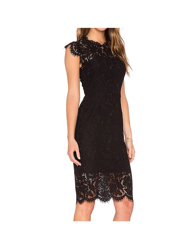 Solid Color Temperament Round Neck Sexy Lace Slim And Hip Wrap Pencil Dress CD127