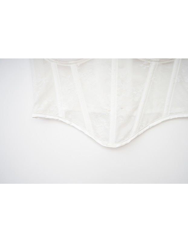 White Women Bustier Neckline Lace Sexy Fishbone Light Luxury Thin Shapewear Top Strap Corset AM22059