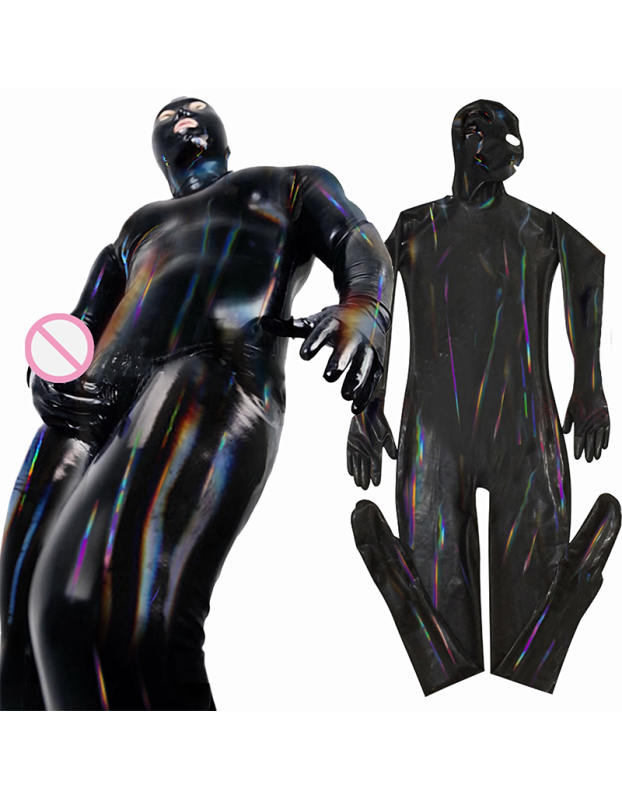 Men's Black Prisoner PU Magic Jumpsuit Fun Role Play Leather Prisoner Costume Cosplay XX1331