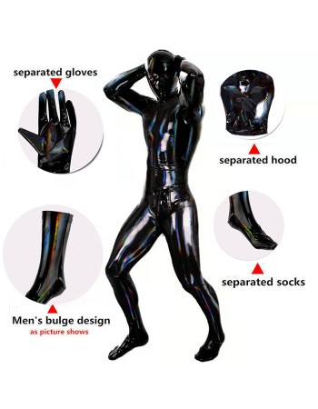 Mens Sexy PVC Leather Bodysuit Wet Look Bottom Crotch Zip Full Coat Zentai Tight Catsuit Jumpsuits XX6919