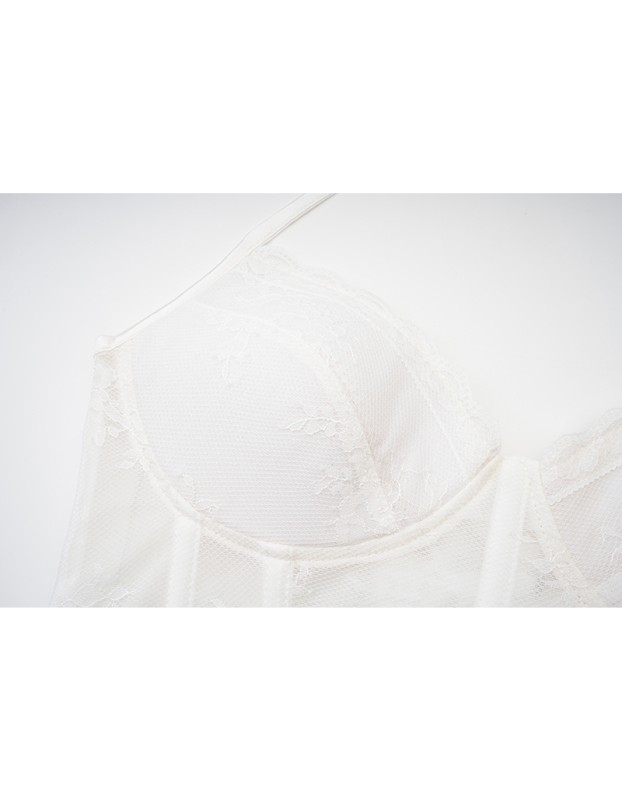 White Women Bustier Neckline Lace Sexy Fishbone Light Luxury Thin Shapewear Top Strap Corset AM22059
