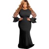Plus Size Mesh Ruffle Sleeve Elegant Women Wedding Party Maxi Dress M3117